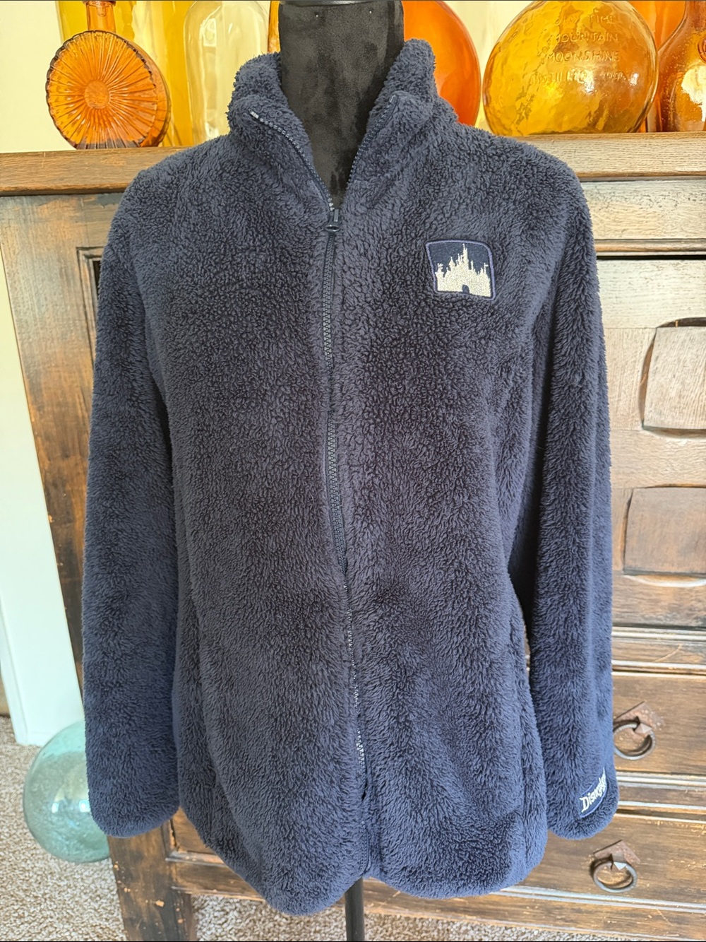 Disney Parks Women's Navy Blue Sherpa Fleece Full-Zip Jacket.